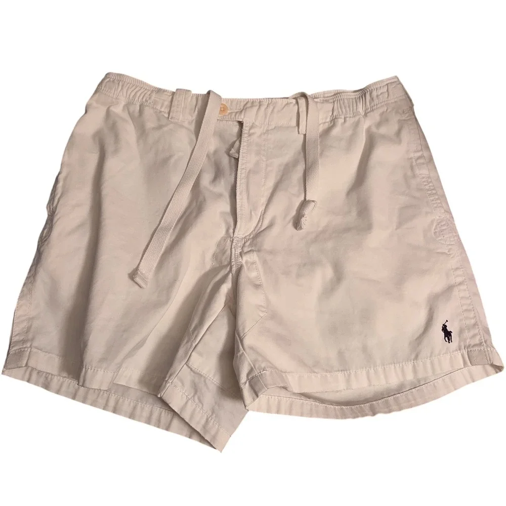 Polo Ralph Lauren Mens White Cotton Drawstring Shorts XL Elastic Waist 6
